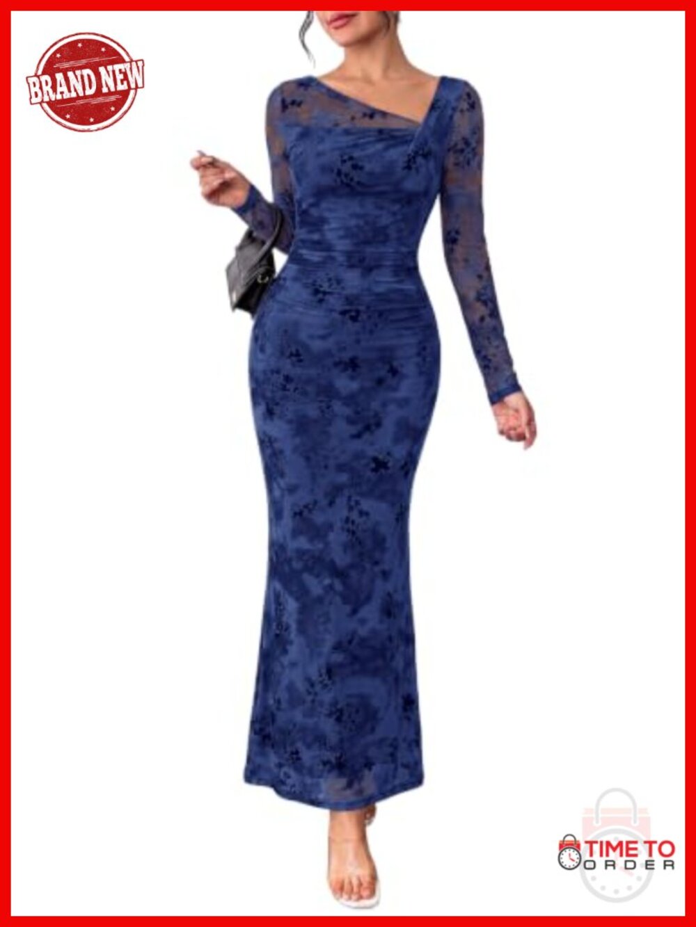 Womens Asymmetrical Neck Floral Maxi Dress Mesh Formal Wedding Guest
